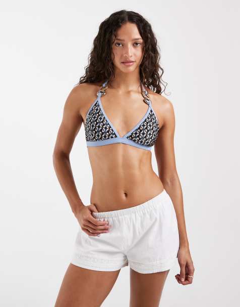 River Island geometric print bikini top in brown