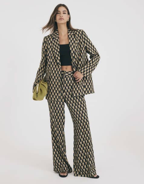 River Island Geometric print oversized blazer in green - view 1