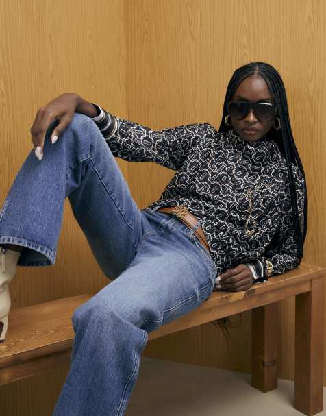 River Island Geometric print scarf shirt in black - view 1