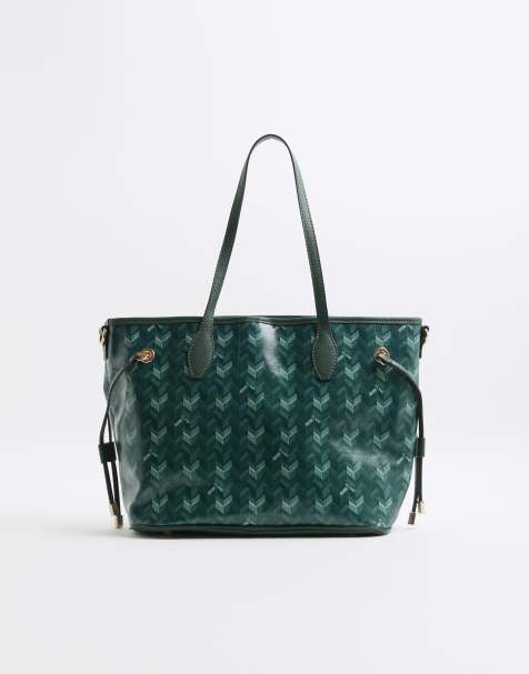 River Island Geometric side tie shopper bag in green - dark - view 1