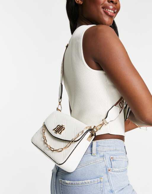 River Island – Geprägte Umhängetasche in Weiß mit separatem Täschchen