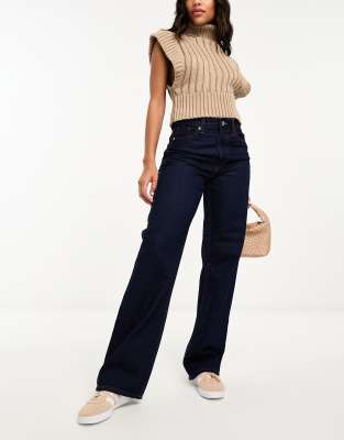 River Island - Gerade geschnittene Jeans in dunkelblauer Waschung