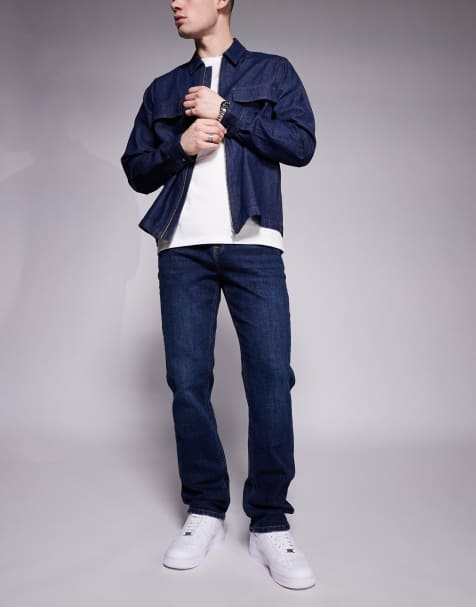 River Island – Gerade geschnittene Jeans in verwaschenem Dunkelblau - view 1