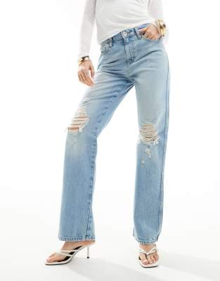 River Island - Gerade geschnittene Jeans in verwaschenem Hellblau