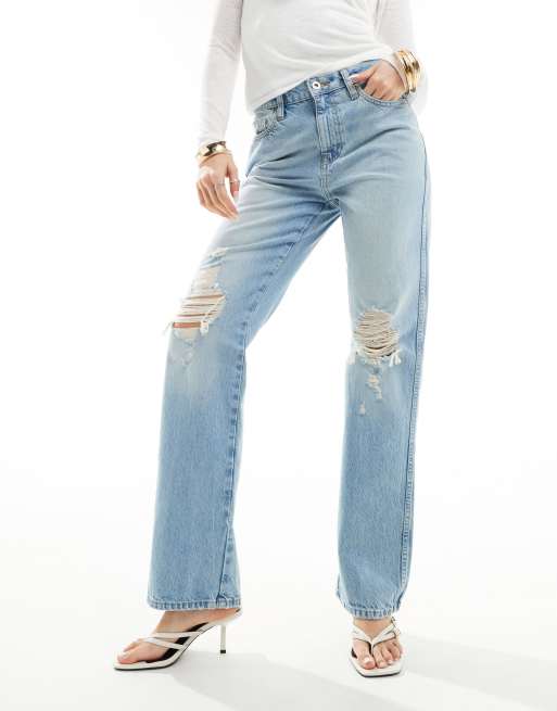 River Island – Gerade geschnittene Jeans in verwaschenem Hellblau