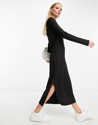 River Island - Gerade geschnittenes Midikleid in Schwarz mit Seitenschlitz