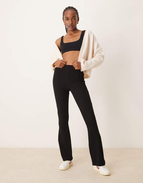 River Island - Geribbelde flare-legging in zwart - view 1