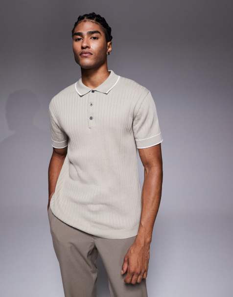 River Island - Geribbelde slim-fit polo in kiezelkleur - view 1