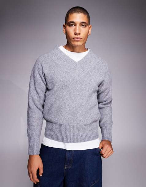 River Island - Geribbelde trui met ronde hals in gemêleerd grijs - view 1