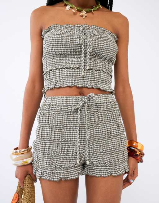 River Island - Gerimpelde shorts met gingham ruit in groen, deel van co-ord set, 2 van 4