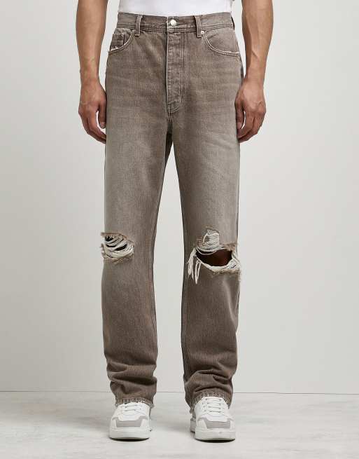 River Island – Gerippte Jeans mit weitem Schnitt in Braun