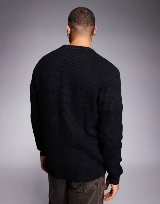 River Island – Gerippter Pullover in Schwarz mit Rundhalsausschnitt, 3 von 5