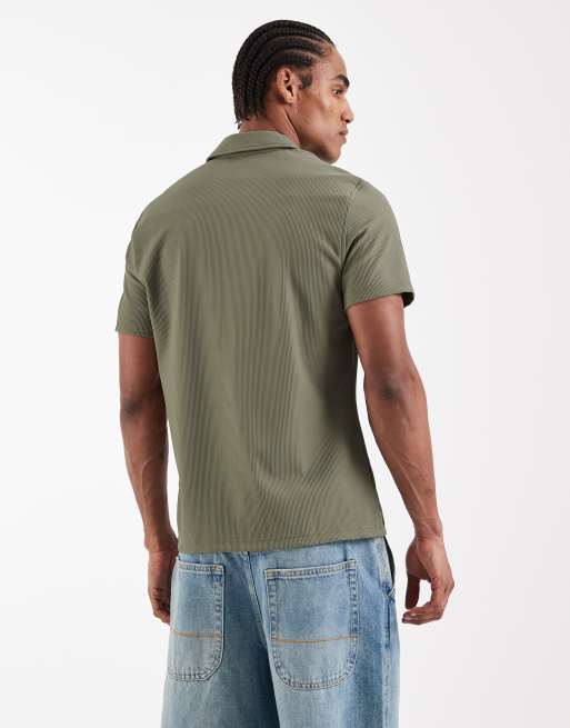 River Island – Geripptes, körperbetontes Hemd in Grün, 5 von 5
