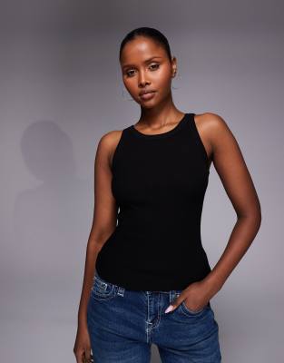 River Island - Geripptes Riemchen-Tanktop in Schwarz