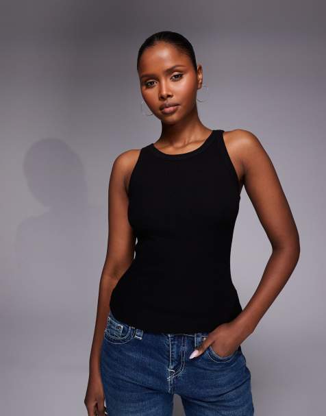 River Island – Geripptes Riemchen-Tanktop in Schwarz - view 1