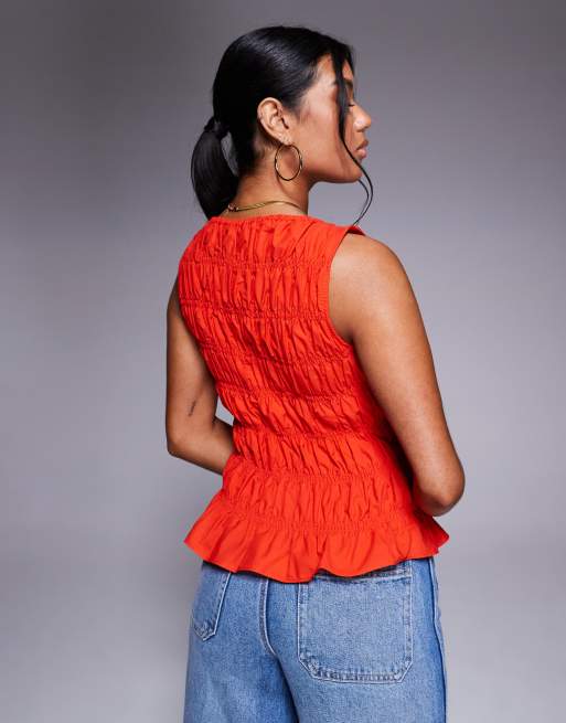 River Island - Gesmokte tanktop in rood, 4 van 4