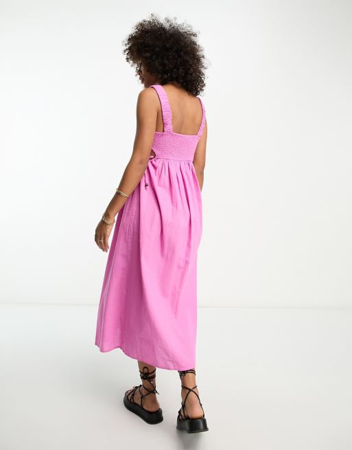 River Island – Gesmoktes Maxikleid in leuchtendem Rosa mit Zierausschnitten, 4 von 4