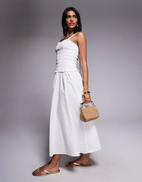 River Island – Gesmoktes Midikleid in Weiß - view 1