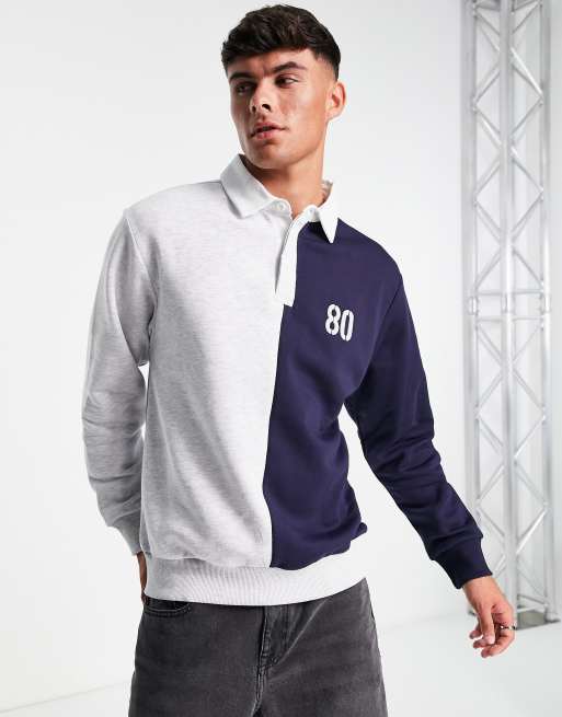 River Island - Gesplitst rugbyshirt in marineblauw