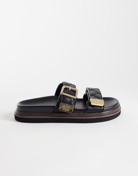 River Island gesteppte Fußbett-Sandalen mit doppeltem Riemen in Schwarz - view 1