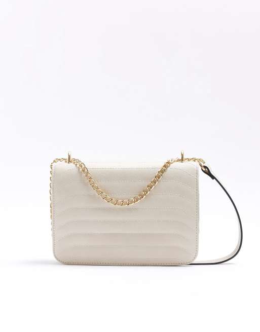 River Island – Gesteppte Schultertasche in Creme mit Tragekette, 3 von 4