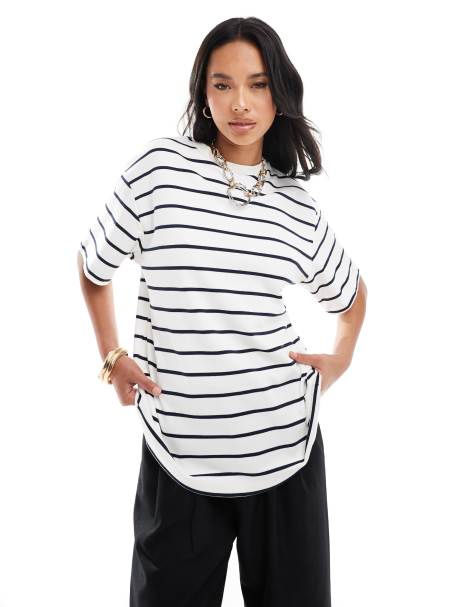 River Island - Gestreept boyfriend T-shirt in zwart en wit - view 1