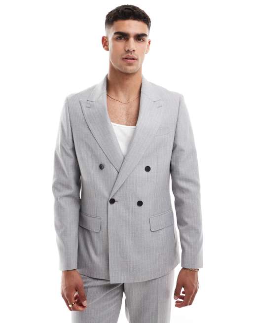 River Island - Gestreept colbert van crêpestof in grijs 