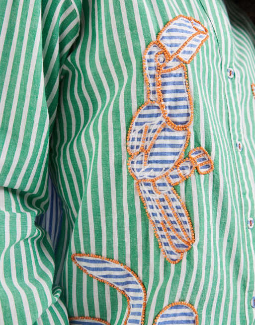 River Island - Gestreept overhemd met toekan-versiering in groen, 4 van 4