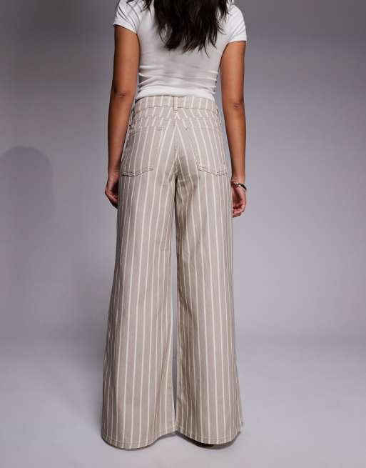 River Island - Gestreepte jeans met super wijde pijpen in beige, 3 van 5