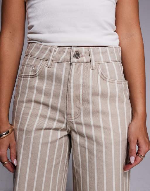 River Island - Gestreepte jeans met super wijde pijpen in beige, 4 van 5