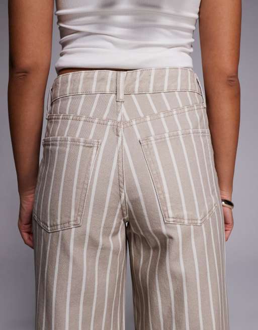 River Island - Gestreepte jeans met super wijde pijpen in beige, 5 van 5