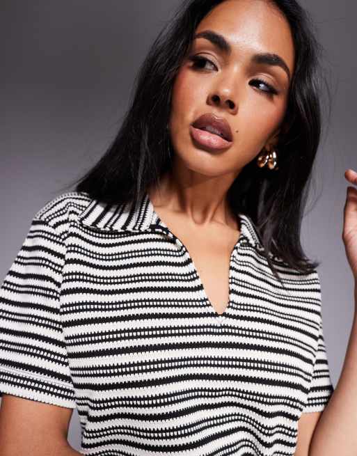 River Island – Gestreiftes Polo-Oberteil in Schwarz und Creme, Kombiteil, 4 von 4
