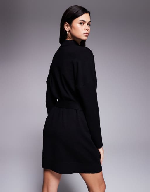 River Island – Gestricktes Pulloverkleid in Schwarz mit Gürtel , 4 von 4