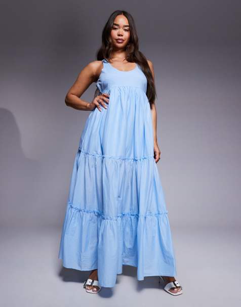 River Island – Gestuftes Maxikleid in Blau - view 1