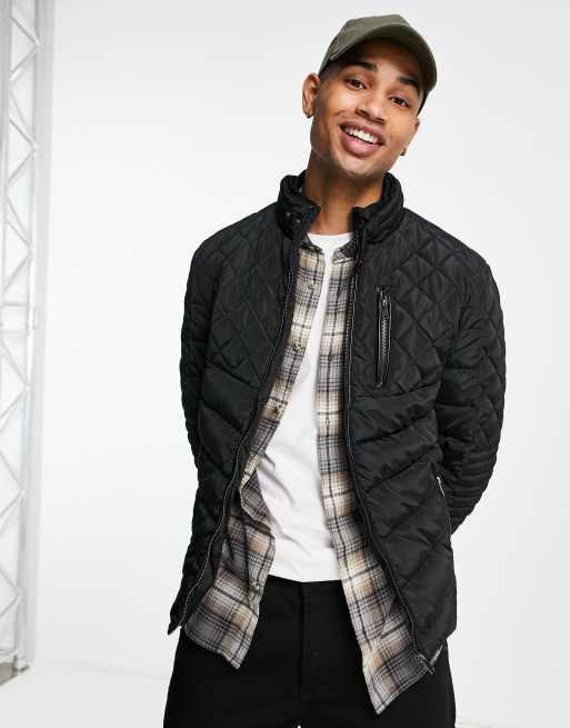 River Island - Gewatteerd jack met voering in zwarte wetlook