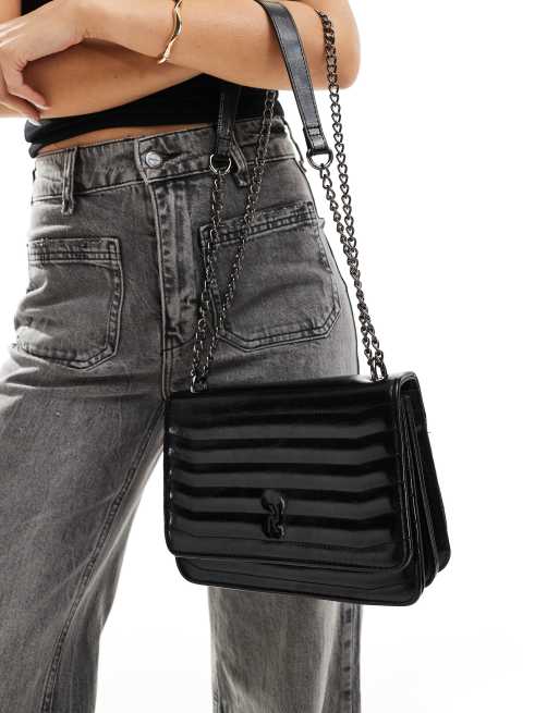 River Island Gewatteerde crossbody tas in zwart