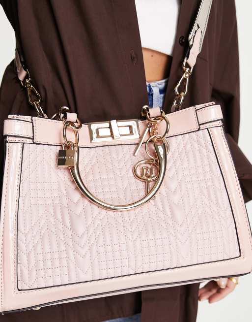 River Island - Gewatteerde crossbody tote met 2hengsels in lichtroze , 2 van 4