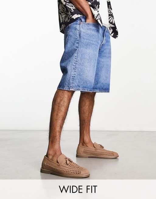River Island - Geweven loafers met brede pasvorm en kwastjes in stone