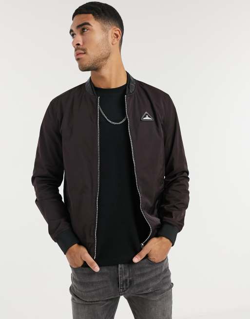 River Island - Giacca bomber con colletto in ecopelle PU color bacca