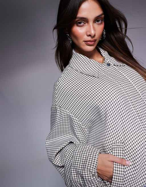 River Island - Giacca bomber con fondo a palloncino crema a quadri, 3 di 4