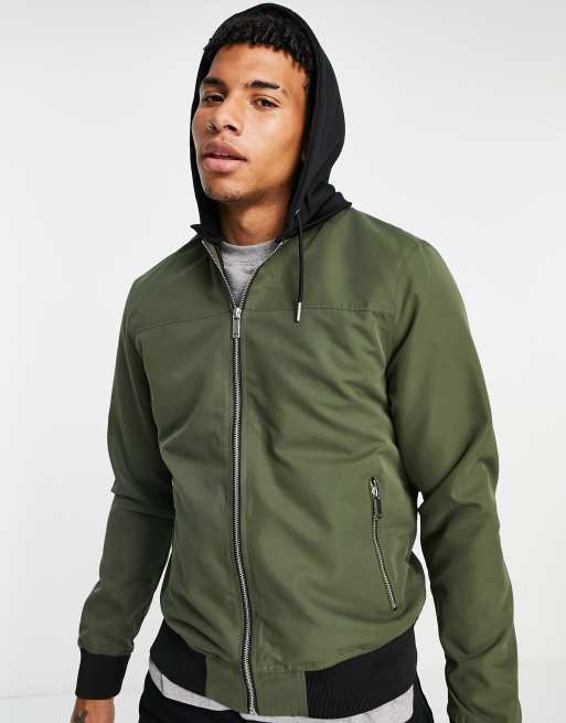 River Island - Giacca bomber kaki con cappuccio