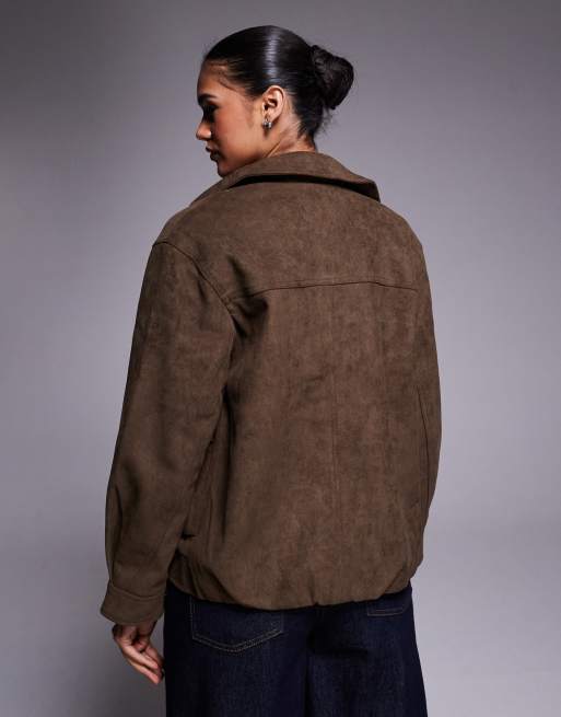 River Island - Giacca comoda marrone in camoscio sintetico, 4 di 4