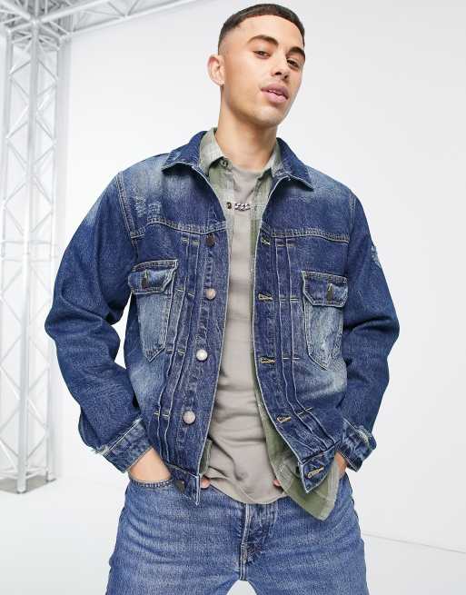 River Island - Giacca di jeans squadrata blu