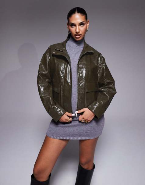 River Island - Giacca kaki scuro in pelle sintetica - view 1