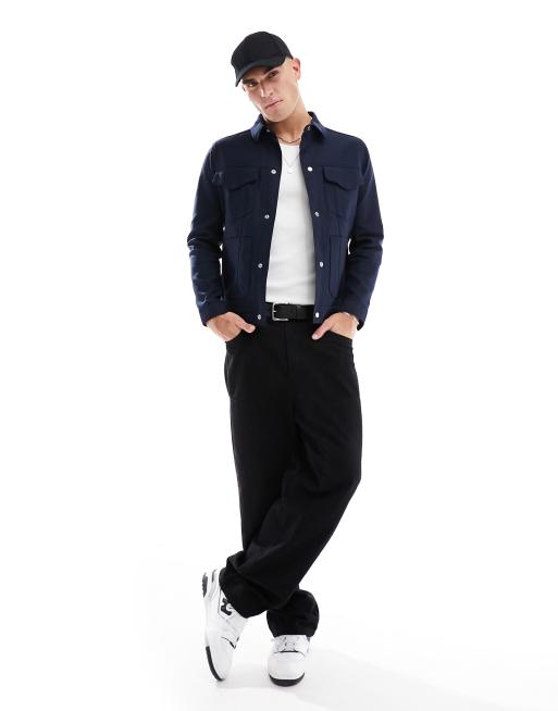River Island - Giacca western in misto lino blu navy, 2 di 4