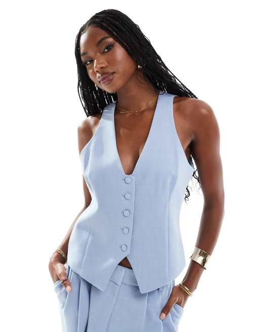 River Island - Gilet de costume boutonné sur l'avant - Bleu clair