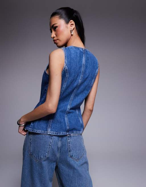 River Island Gilet de costume long en jean Bleu moyen délavé