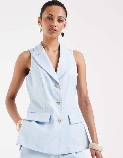 River Island - Gilet de tailleur ajusté à encolure américaine - Bleu , 2 de 4