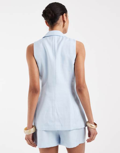 River Island - Gilet de tailleur ajusté à encolure américaine - Bleu , 4 de 4