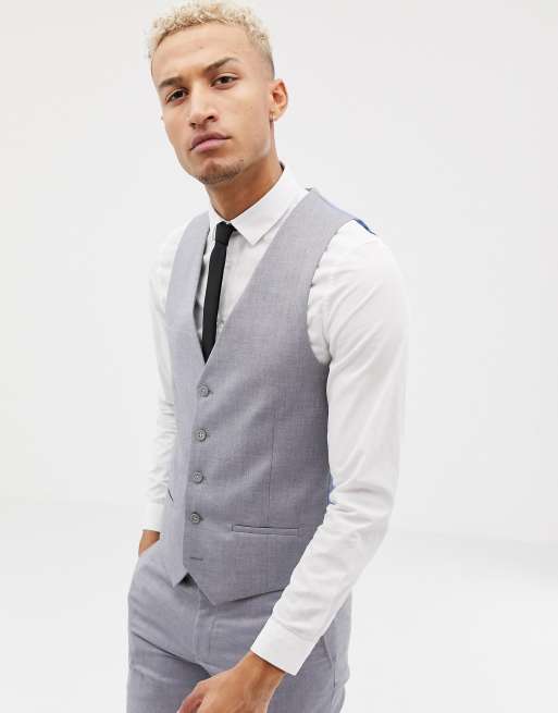 River Island - Blauwgrijs skinny-fit kostuum van wolmix, 3 van 3